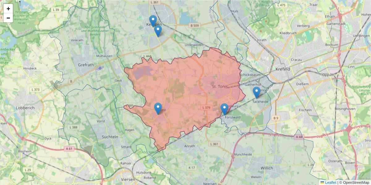 Karte des Postleitzahlen Bereichs  und der umliegenden Postleitzahlen in Deutschland