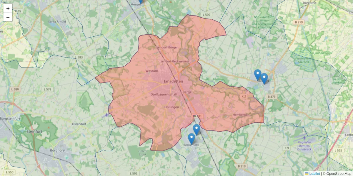 Karte des Postleitzahlen Bereichs  und der umliegenden Postleitzahlen in Deutschland