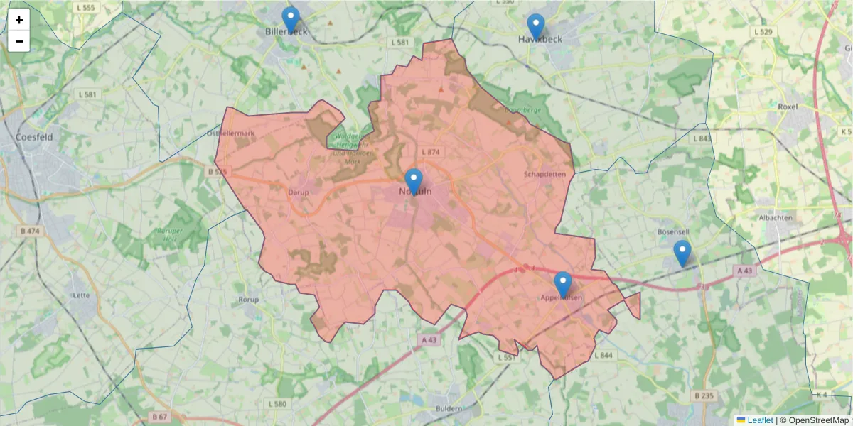 Karte des Postleitzahlen Bereichs  und der umliegenden Postleitzahlen in Deutschland