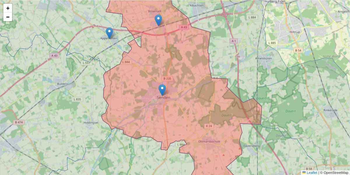 Karte des Postleitzahlen Bereichs  und der umliegenden Postleitzahlen in Deutschland