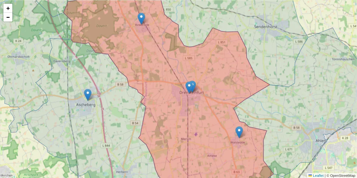 Karte des Postleitzahlen Bereichs  und der umliegenden Postleitzahlen in Deutschland