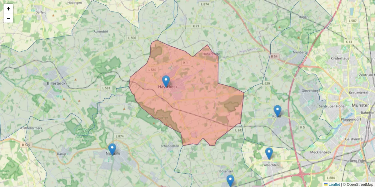 Karte des Postleitzahlen Bereichs  und der umliegenden Postleitzahlen in Deutschland