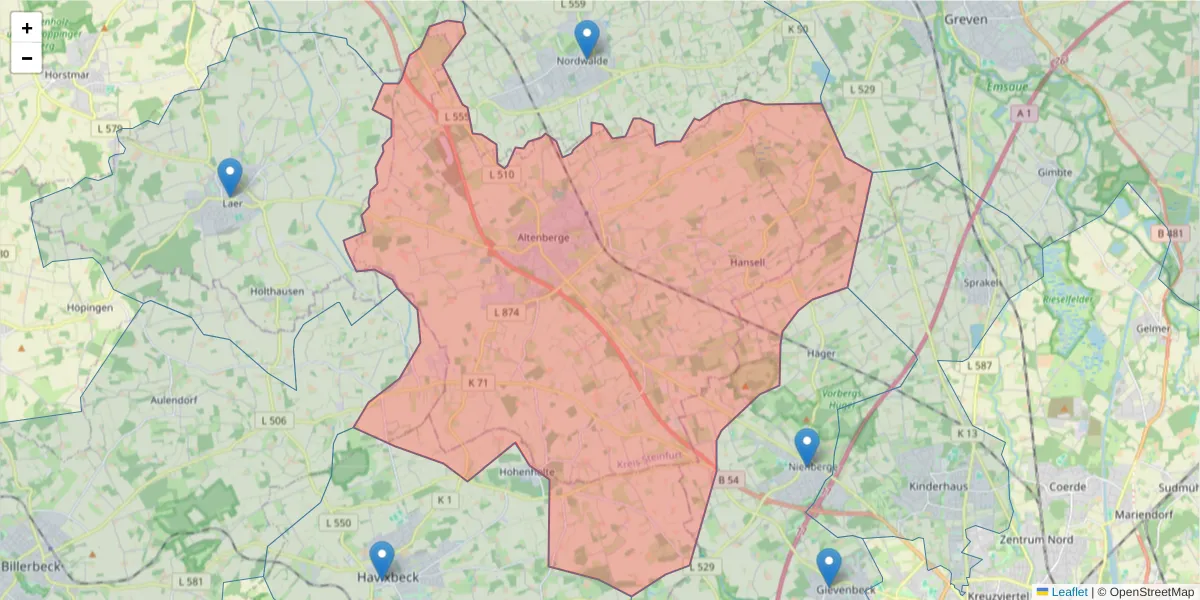 Karte des Postleitzahlen Bereichs  und der umliegenden Postleitzahlen in Deutschland