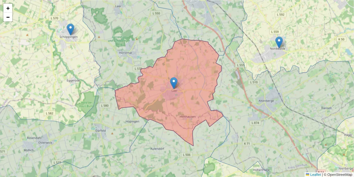 Karte des Postleitzahlen Bereichs  und der umliegenden Postleitzahlen in Deutschland
