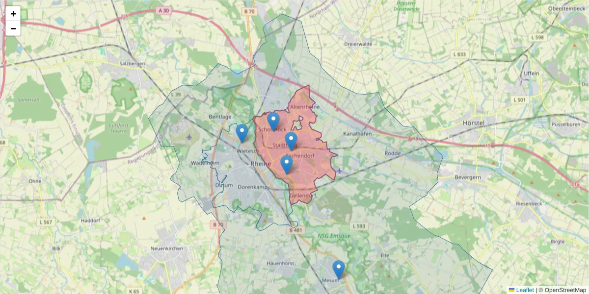 Karte des Postleitzahlen Bereichs  und der umliegenden Postleitzahlen in Deutschland