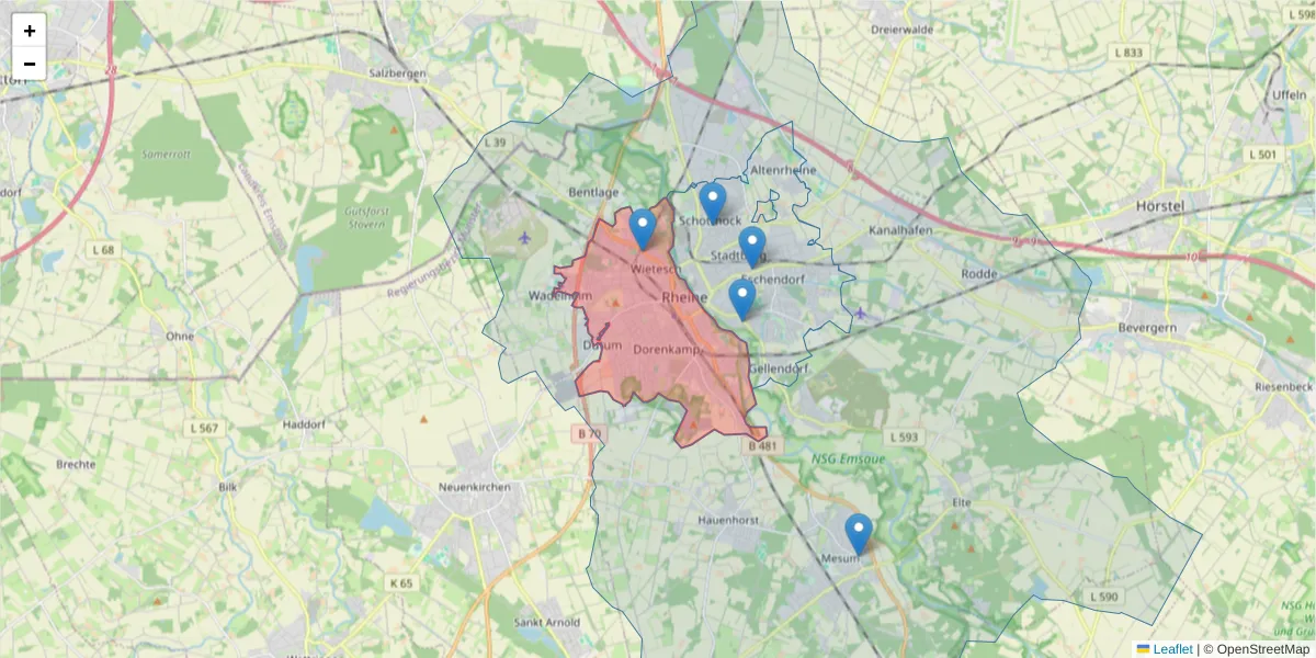 Karte des Postleitzahlen Bereichs  und der umliegenden Postleitzahlen in Deutschland