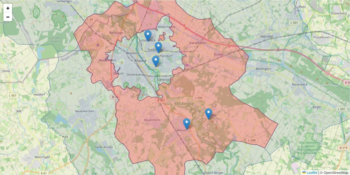 Karte des Postleitzahlen Bereichs  und der umliegenden Postleitzahlen in Deutschland