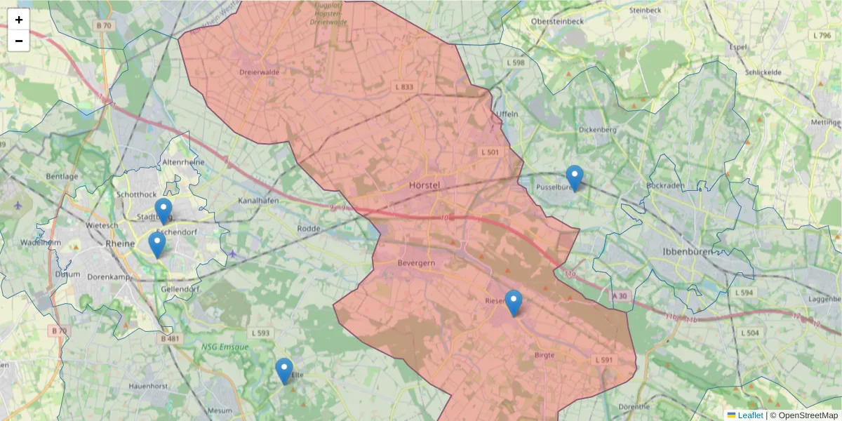 Karte des Postleitzahlen Bereichs  und der umliegenden Postleitzahlen in Deutschland