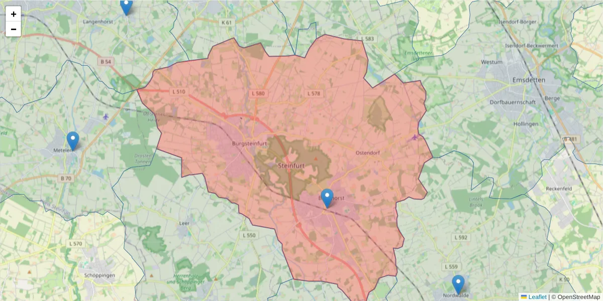 Karte des Postleitzahlen Bereichs  und der umliegenden Postleitzahlen in Deutschland