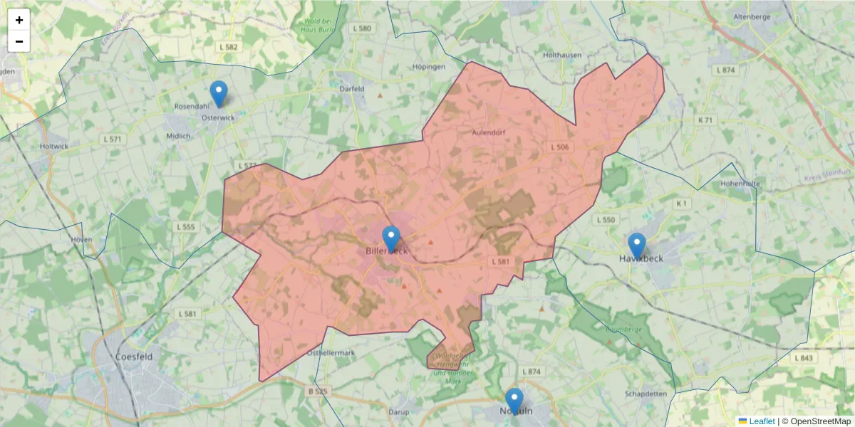 Karte des Postleitzahlen Bereichs  und der umliegenden Postleitzahlen in Deutschland