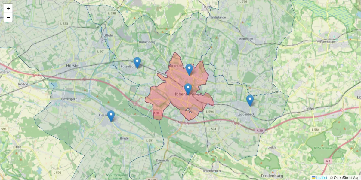 Karte des Postleitzahlen Bereichs  und der umliegenden Postleitzahlen in Deutschland
