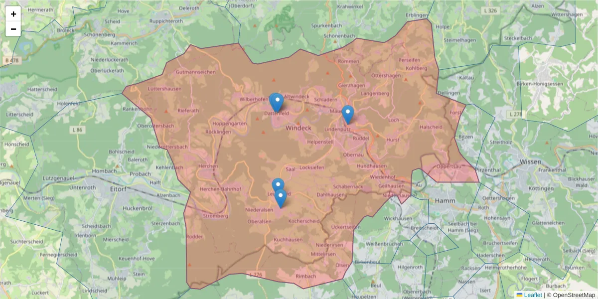 Karte des Postleitzahlen Bereichs  und der umliegenden Postleitzahlen in Deutschland