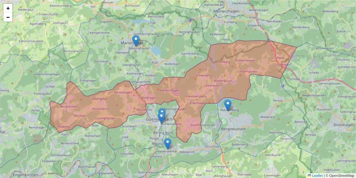 Karte des Postleitzahlen Bereichs  und der umliegenden Postleitzahlen in Deutschland