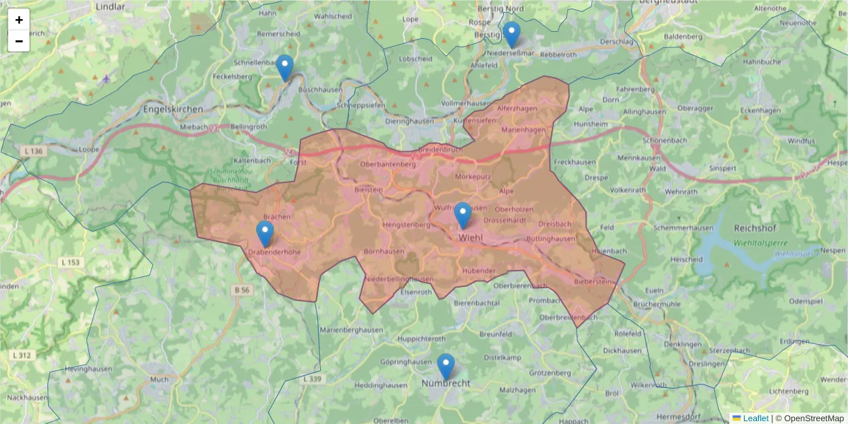 Karte des Postleitzahlen Bereichs  und der umliegenden Postleitzahlen in Deutschland