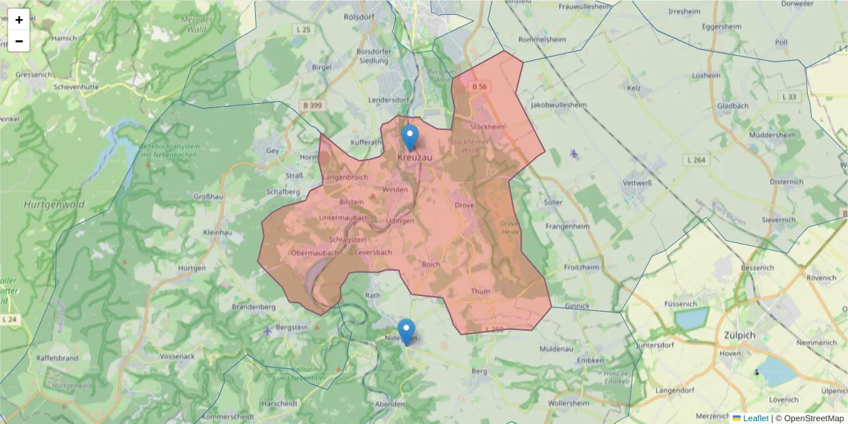 Karte des Postleitzahlen Bereichs  und der umliegenden Postleitzahlen in Deutschland