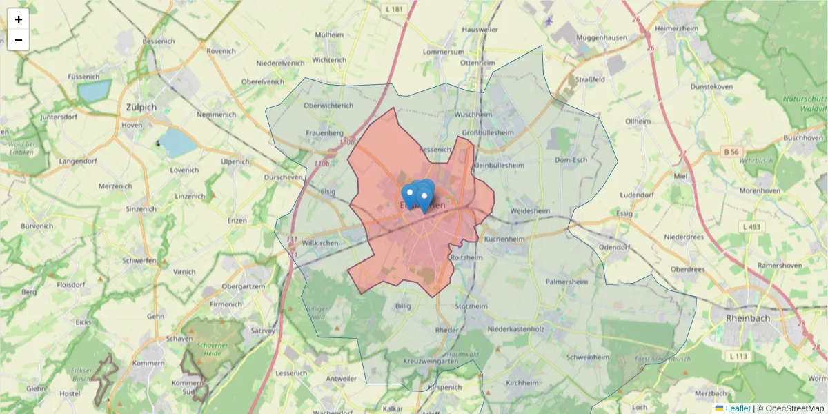 Karte des Postleitzahlen Bereichs  und der umliegenden Postleitzahlen in Deutschland