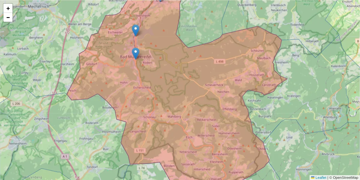Karte des Postleitzahlen Bereichs  und der umliegenden Postleitzahlen in Deutschland