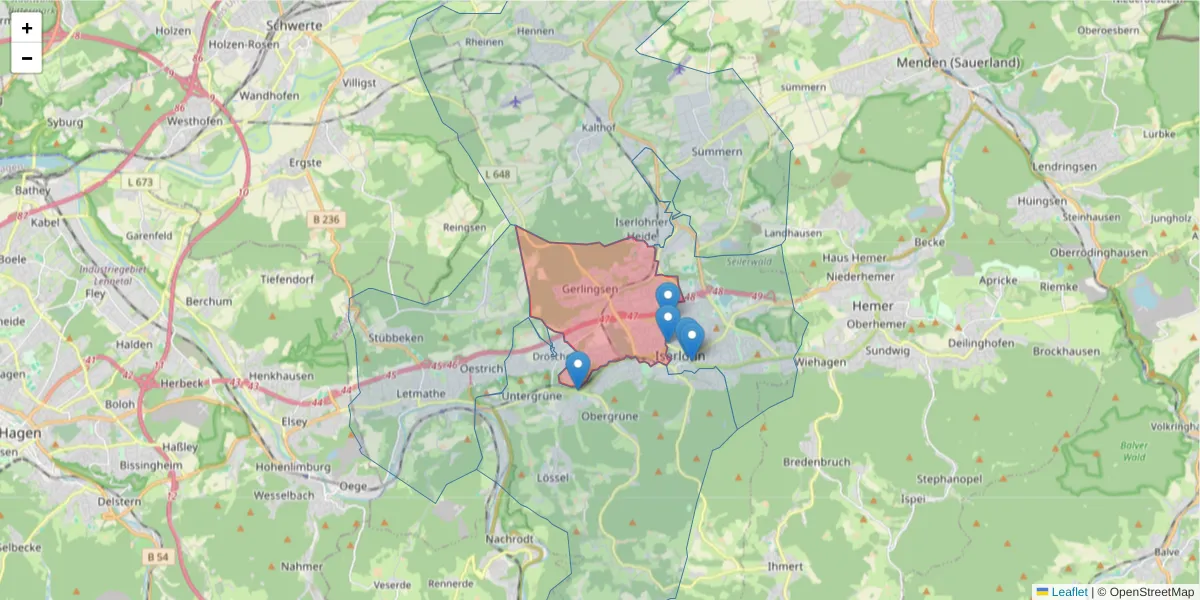 Karte des Postleitzahlen Bereichs  und der umliegenden Postleitzahlen in Deutschland