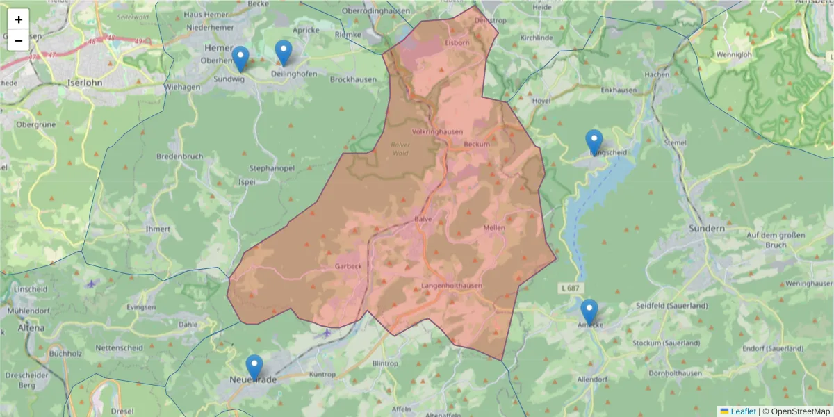 Karte des Postleitzahlen Bereichs  und der umliegenden Postleitzahlen in Deutschland
