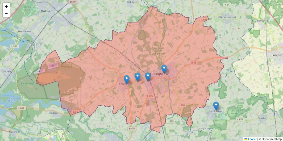 Karte des Postleitzahlen Bereichs  und der umliegenden Postleitzahlen in Deutschland