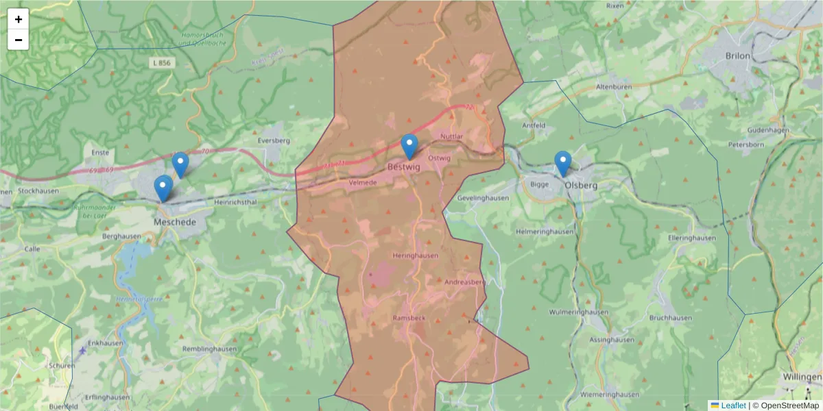 Karte des Postleitzahlen Bereichs  und der umliegenden Postleitzahlen in Deutschland