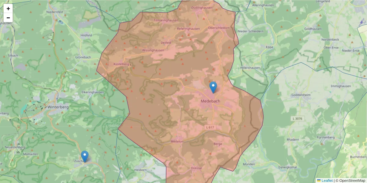 Karte des Postleitzahlen Bereichs  und der umliegenden Postleitzahlen in Deutschland