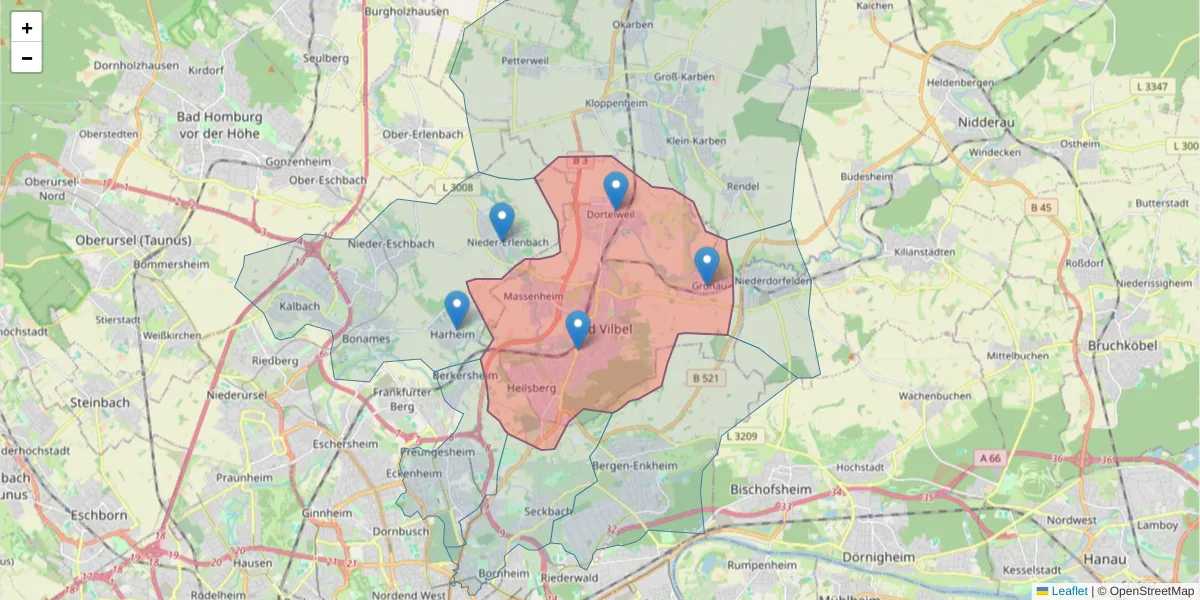Karte des Postleitzahlen Bereichs  und der umliegenden Postleitzahlen in Deutschland
