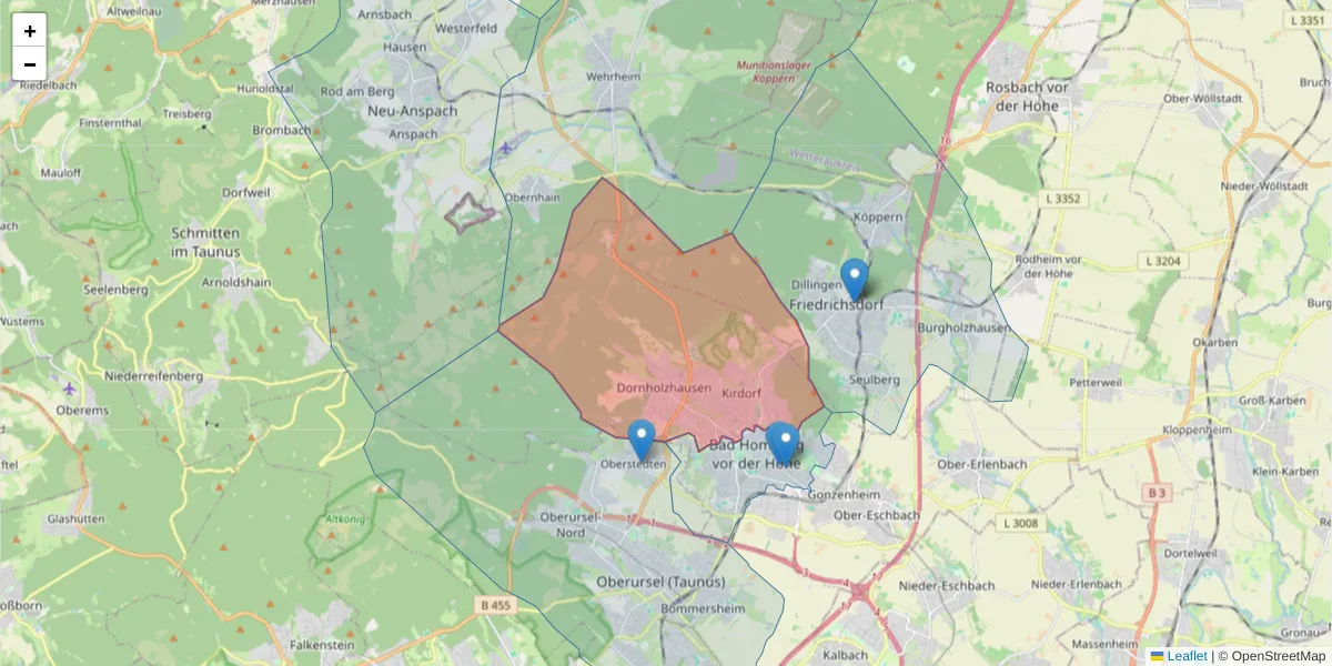 Karte des Postleitzahlen Bereichs  und der umliegenden Postleitzahlen in Deutschland
