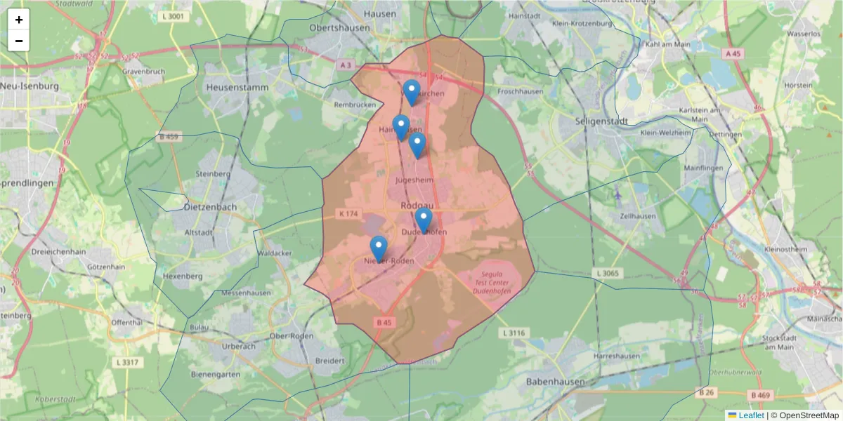 Karte des Postleitzahlen Bereichs  und der umliegenden Postleitzahlen in Deutschland
