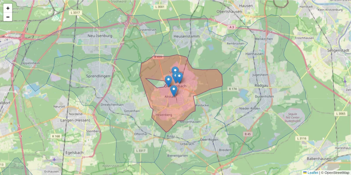 Karte des Postleitzahlen Bereichs  und der umliegenden Postleitzahlen in Deutschland