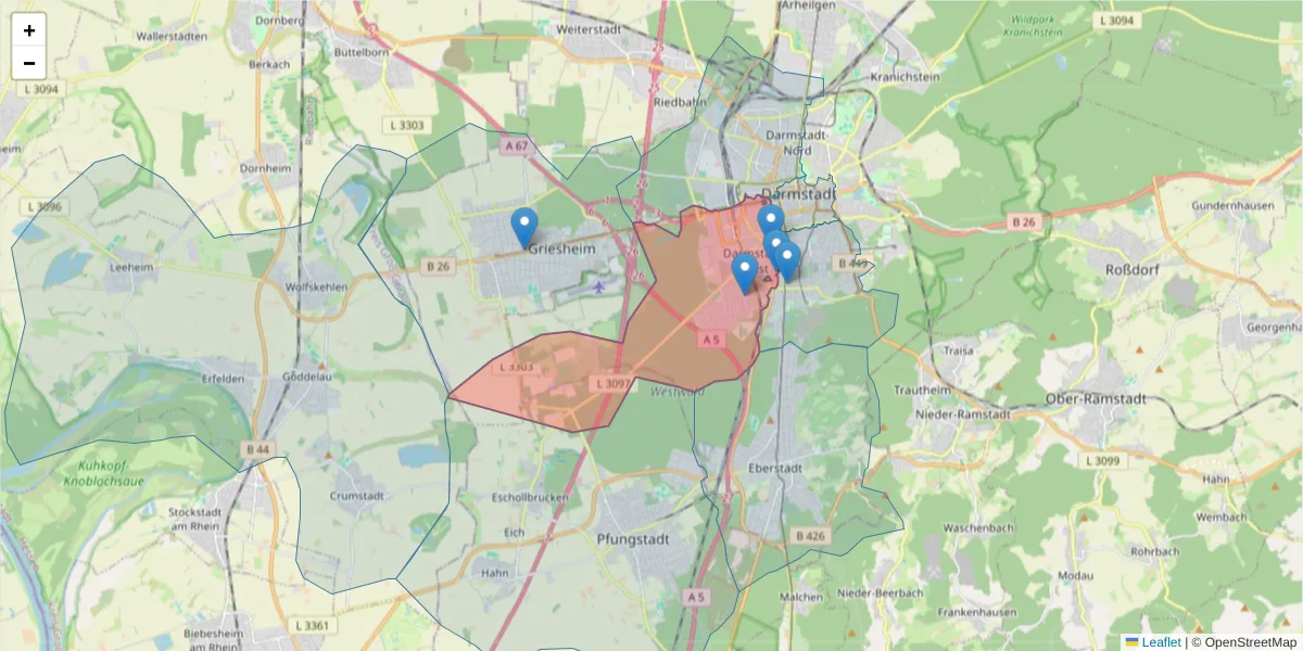 Karte des Postleitzahlen Bereichs  und der umliegenden Postleitzahlen in Deutschland