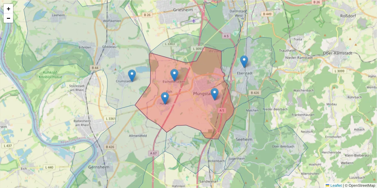 Karte des Postleitzahlen Bereichs  und der umliegenden Postleitzahlen in Deutschland
