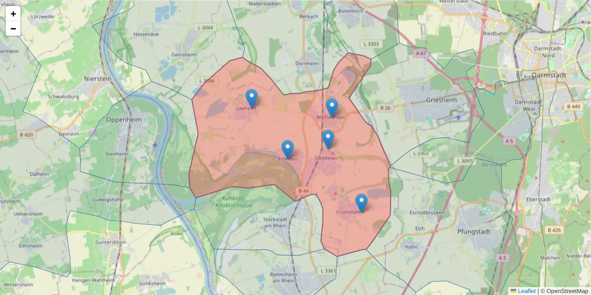 Karte des Postleitzahlen Bereichs  und der umliegenden Postleitzahlen in Deutschland