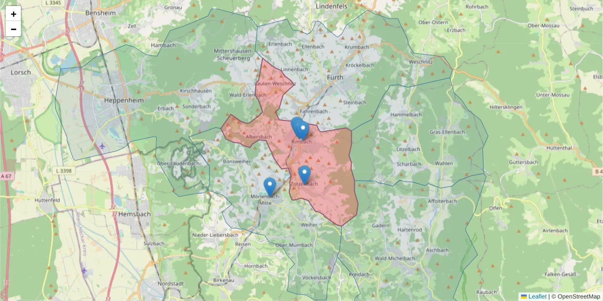 Karte des Postleitzahlen Bereichs  und der umliegenden Postleitzahlen in Deutschland