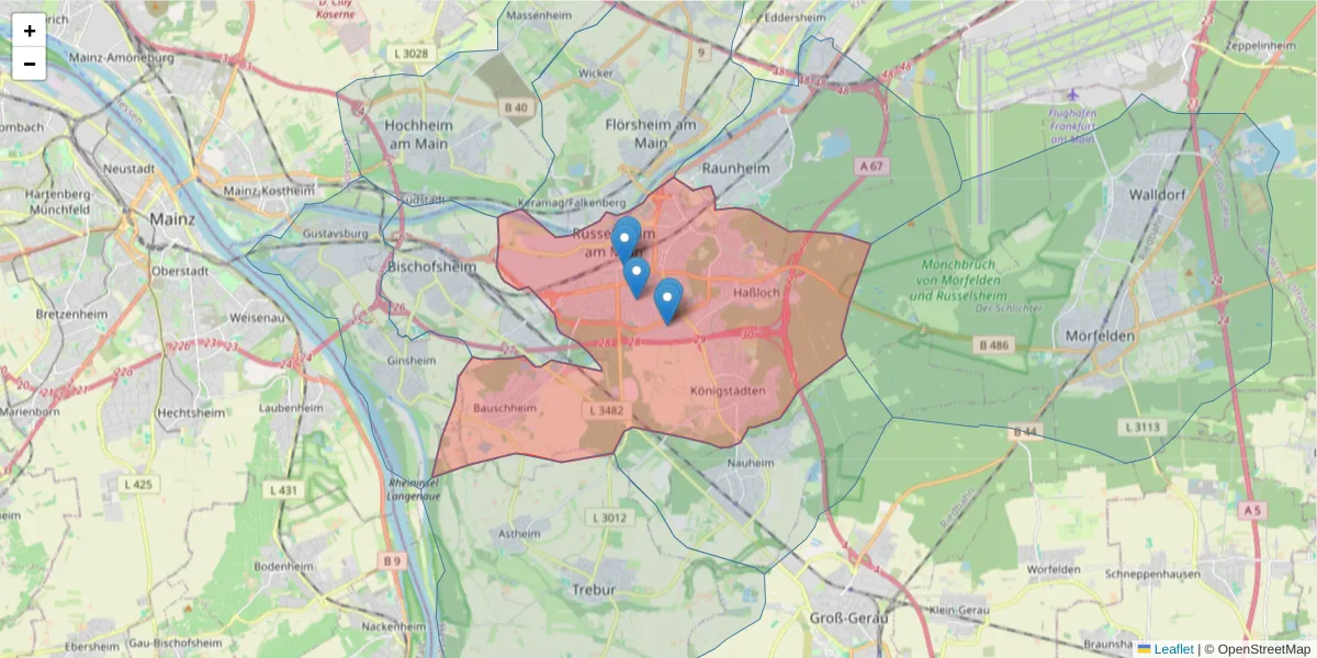 Karte des Postleitzahlen Bereichs  und der umliegenden Postleitzahlen in Deutschland