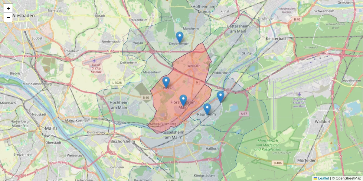 Karte des Postleitzahlen Bereichs  und der umliegenden Postleitzahlen in Deutschland