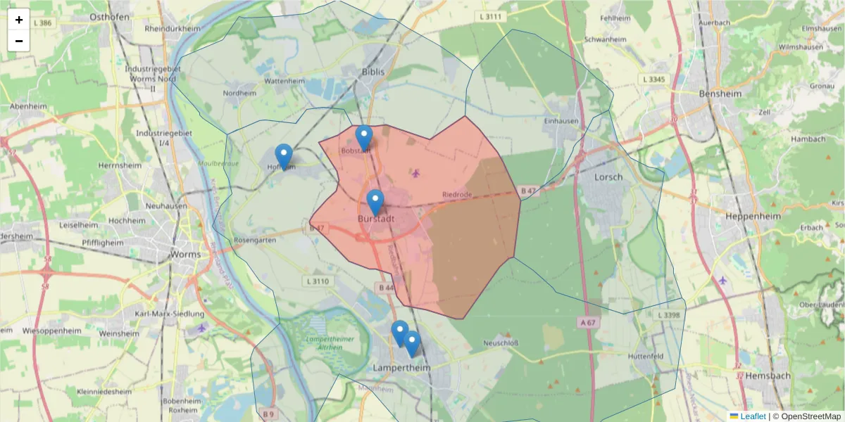 Karte des Postleitzahlen Bereichs  und der umliegenden Postleitzahlen in Deutschland