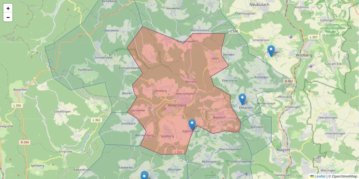 Karte des Postleitzahlen Bereichs  und der umliegenden Postleitzahlen in Deutschland