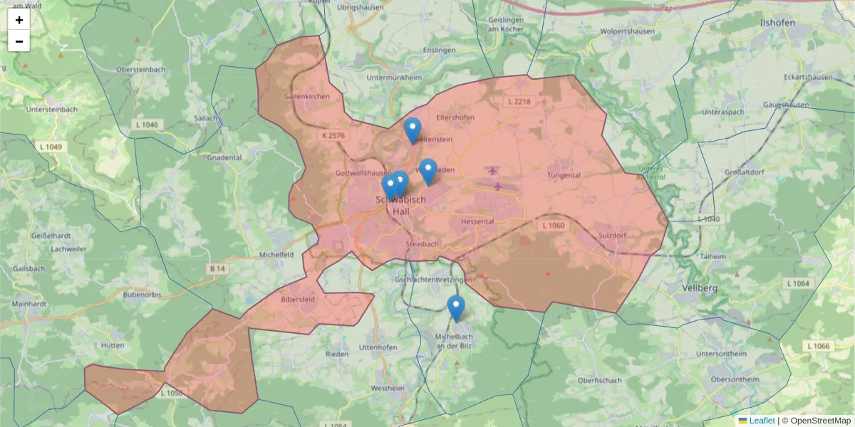 Karte des Postleitzahlen Bereichs  und der umliegenden Postleitzahlen in Deutschland