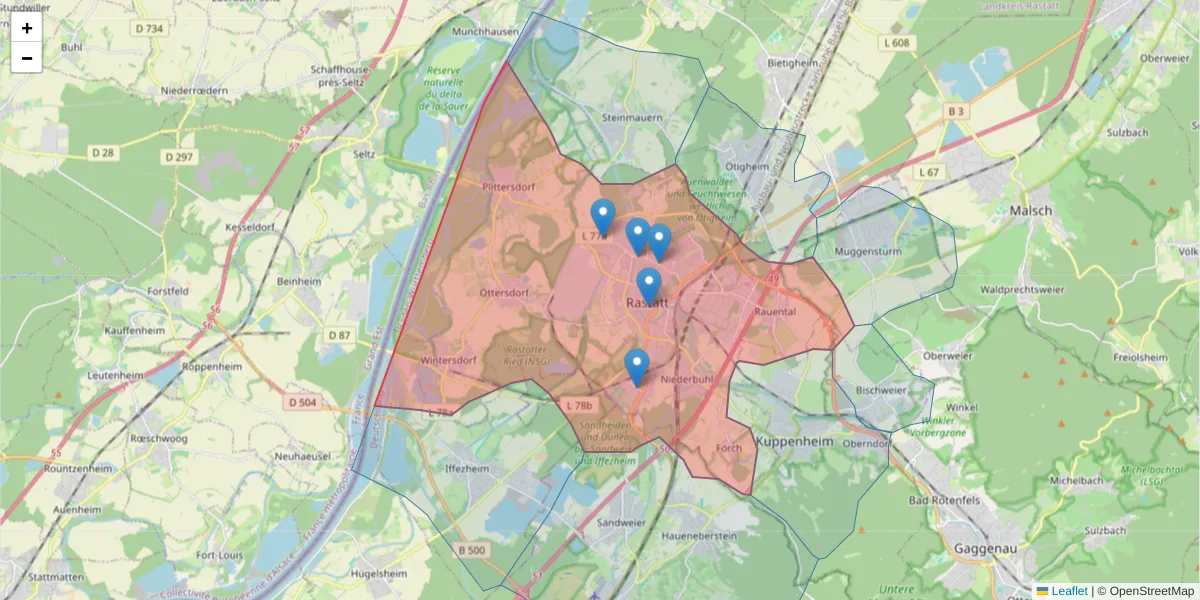 Karte des Postleitzahlen Bereichs  und der umliegenden Postleitzahlen in Deutschland