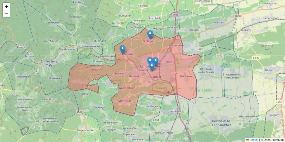 Karte des Postleitzahlen Bereichs  und der umliegenden Postleitzahlen in Deutschland