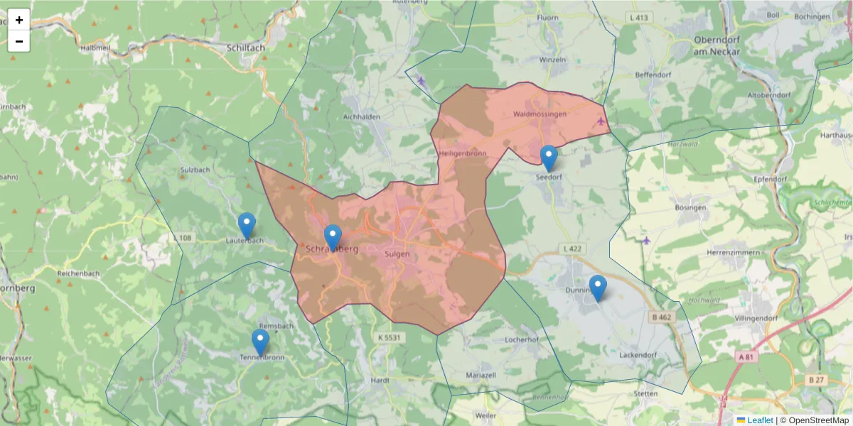 Karte des Postleitzahlen Bereichs  und der umliegenden Postleitzahlen in Deutschland