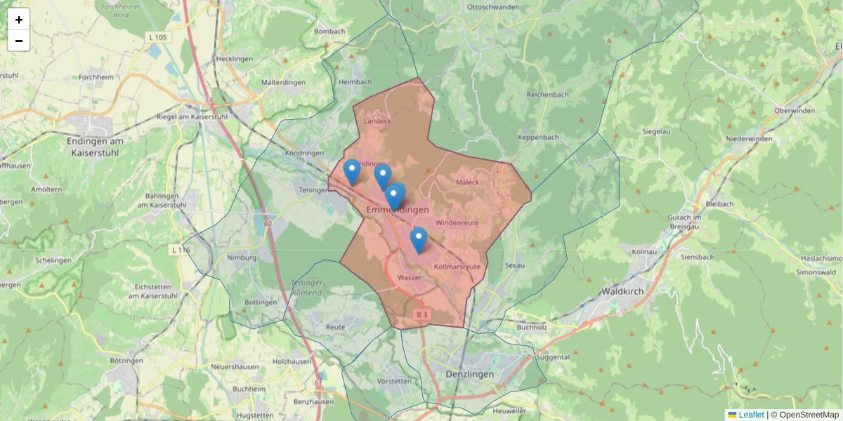 Karte des Postleitzahlen Bereichs  und der umliegenden Postleitzahlen in Deutschland