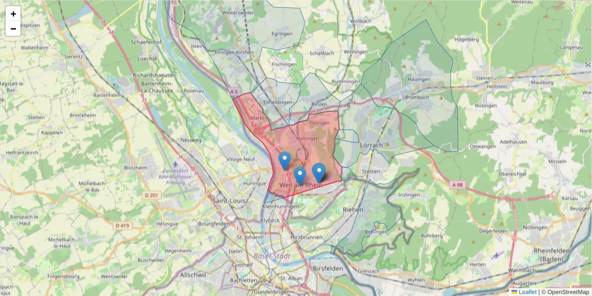 Karte des Postleitzahlen Bereichs  und der umliegenden Postleitzahlen in Deutschland