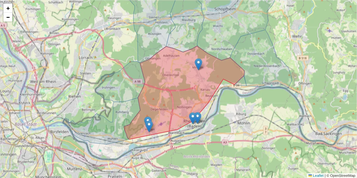Karte des Postleitzahlen Bereichs  und der umliegenden Postleitzahlen in Deutschland