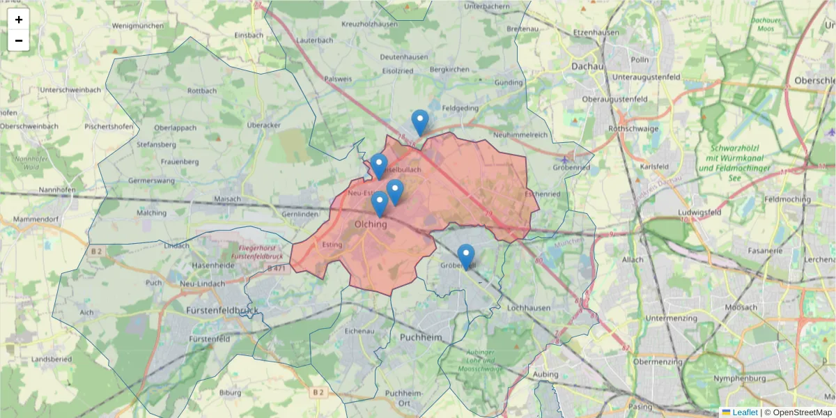Karte des Postleitzahlen Bereichs  und der umliegenden Postleitzahlen in Deutschland