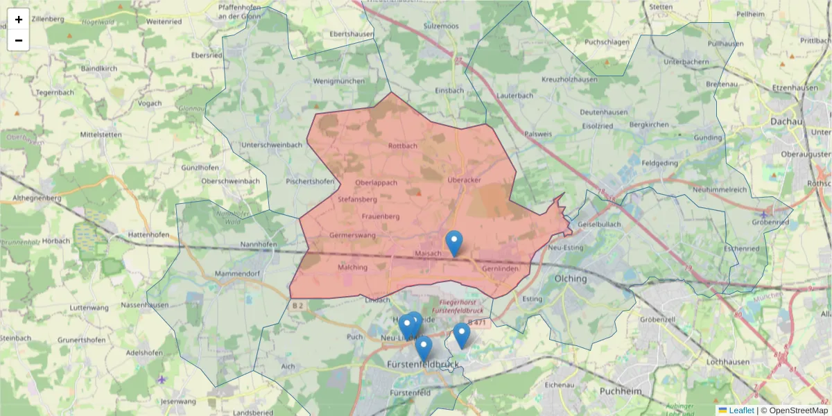Karte des Postleitzahlen Bereichs  und der umliegenden Postleitzahlen in Deutschland