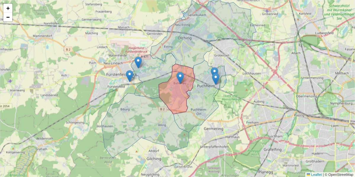 Karte des Postleitzahlen Bereichs  und der umliegenden Postleitzahlen in Deutschland