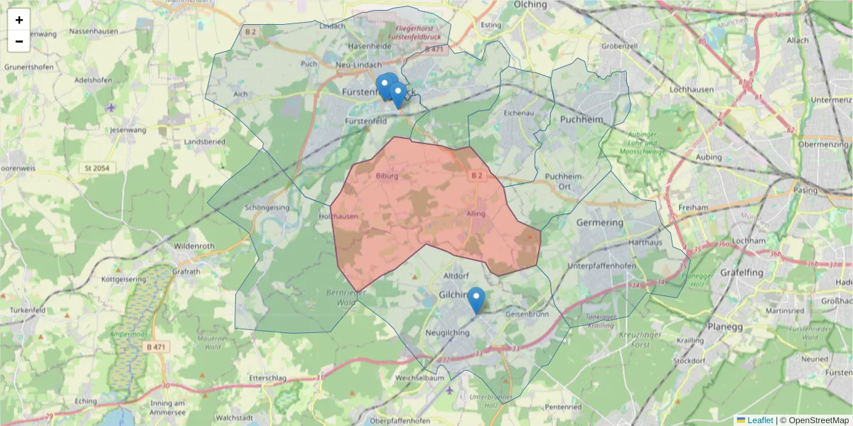 Karte des Postleitzahlen Bereichs  und der umliegenden Postleitzahlen in Deutschland