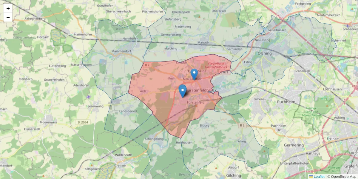 Karte des Postleitzahlen Bereichs  und der umliegenden Postleitzahlen in Deutschland